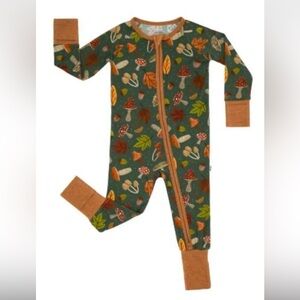 NWT Little Sleepies Woodlawn Forest Mushroom Footie, dark green 6-12 mos.